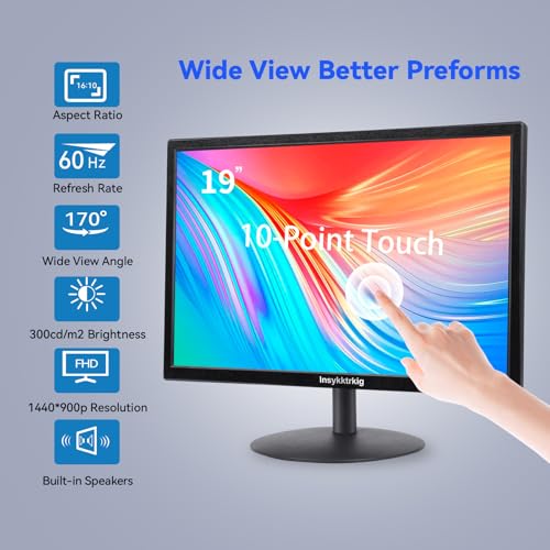 Insykktrkig Écran PC Tactile 19 Pouces 10 Points - 98% sRGB 1440 x 900 FHD Jeux Moniteur pour Xbox P-S3/4 avec HDMI VGA 