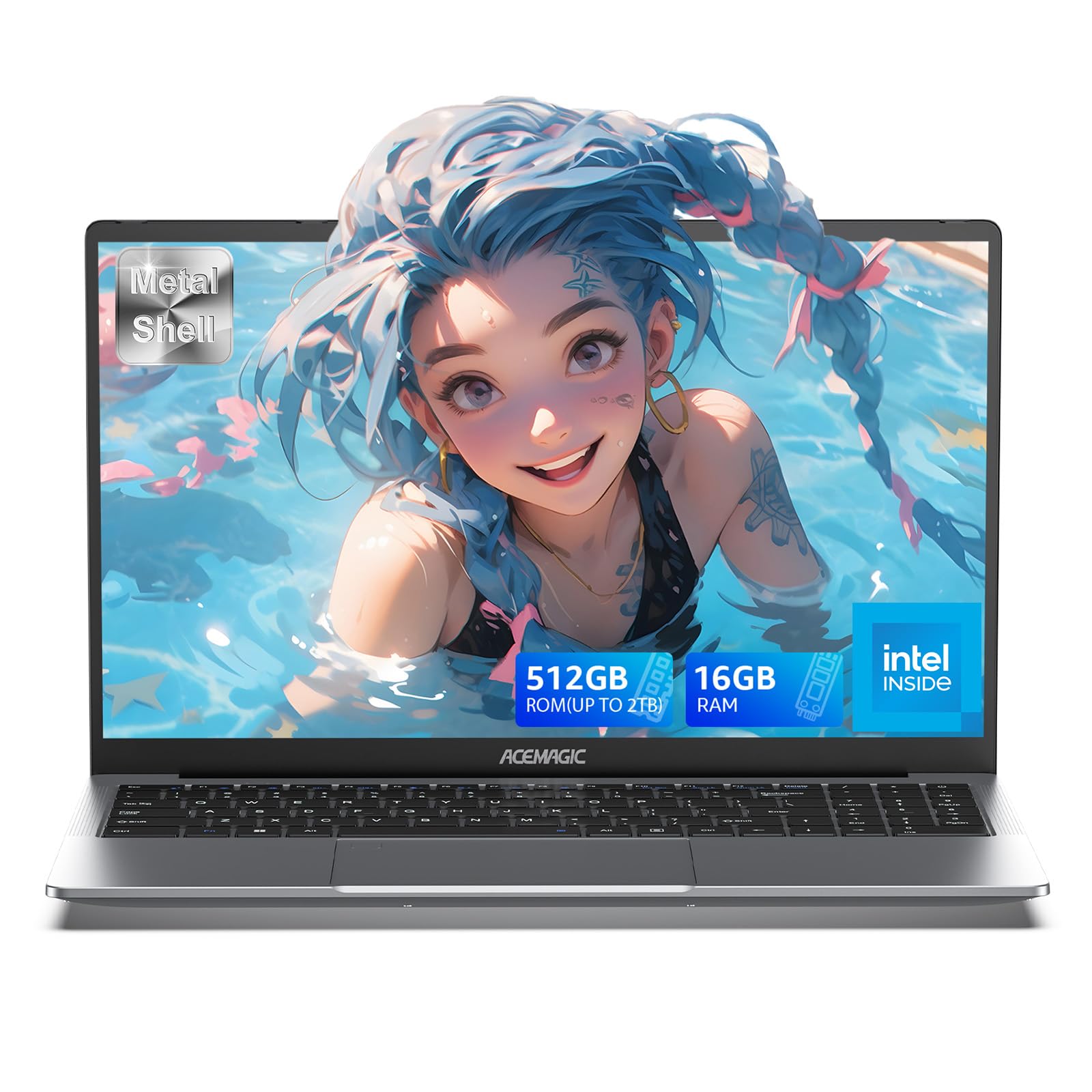 ACEMAGIC 2025 Ordinateur Portable 15,6 Pouces 16 Go RAM 512 Go SSD Étendu 2TB USB |2 Type-C HDMI Boîtier Métal Ordinateu