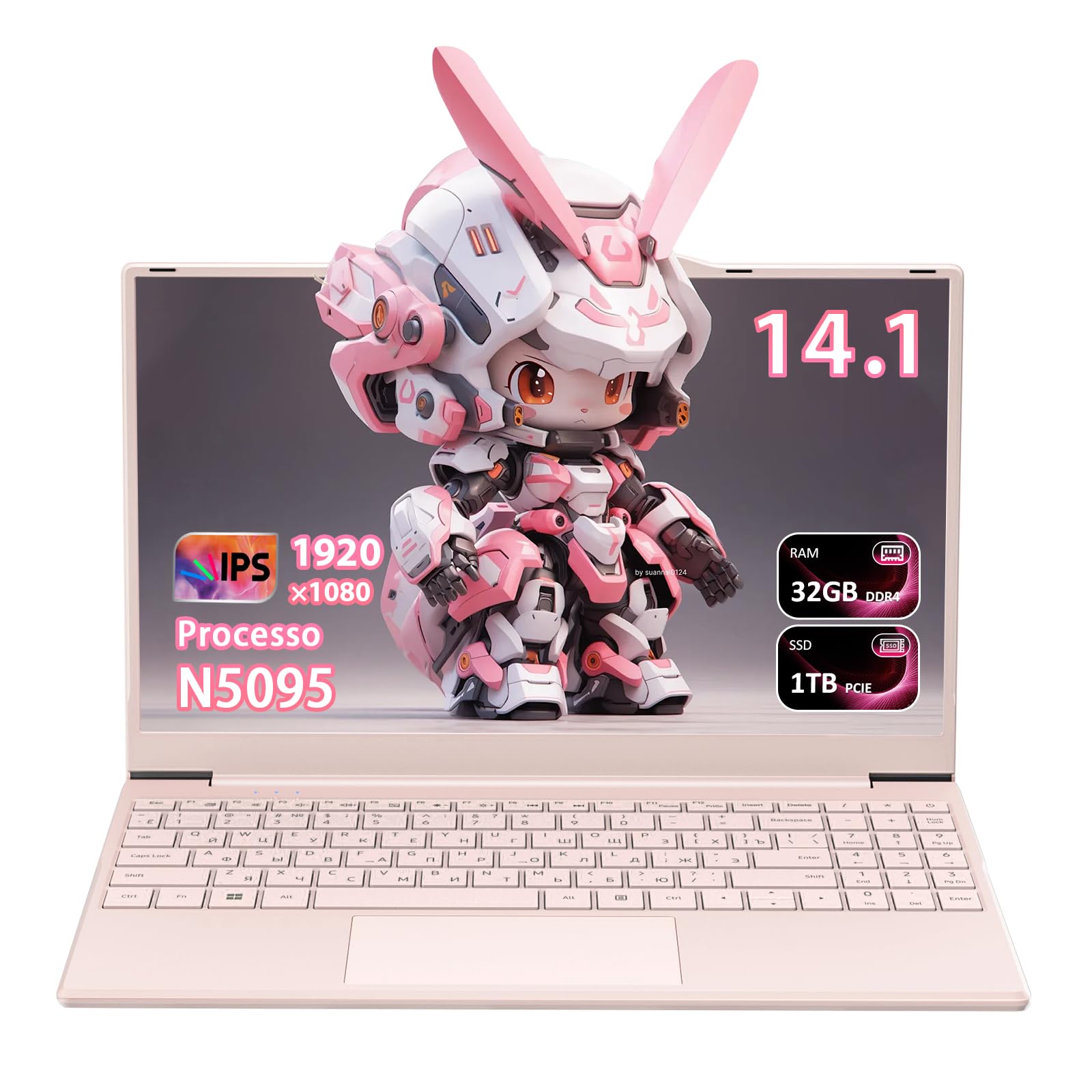 Pryloxen Ordinateur Portable 14,1" Ultra-Léger | 32 Go RAM + 1 To SSD | WiFi Double Bande + Bluetooth | Processeur N5095