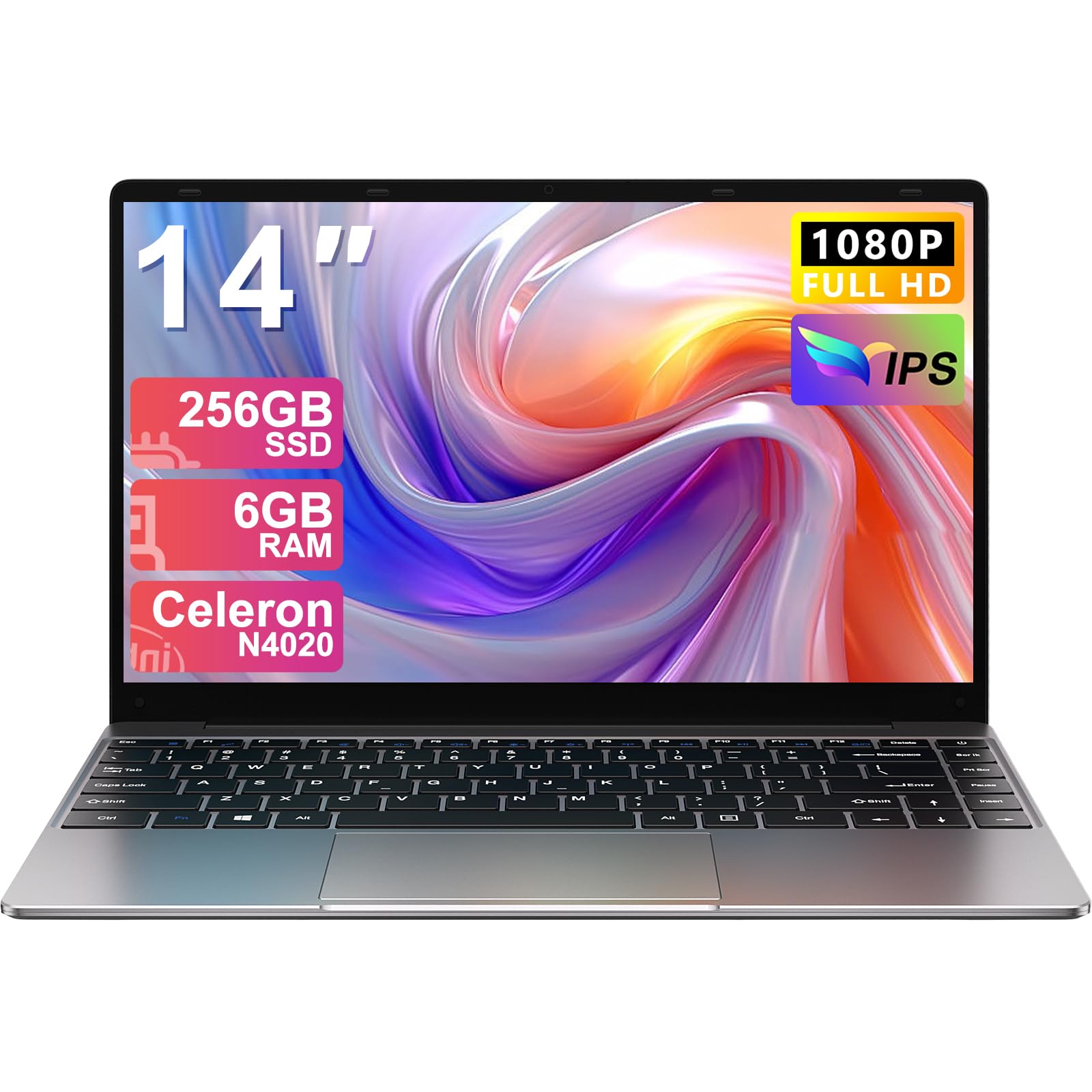 NOTODD Ordinateur Portable 14 Pouces Win11 Pro|Écran 1080P|Adultes|Travail|RAM 6 Go, SSD 256 Go Soutien Extension SSD 1 