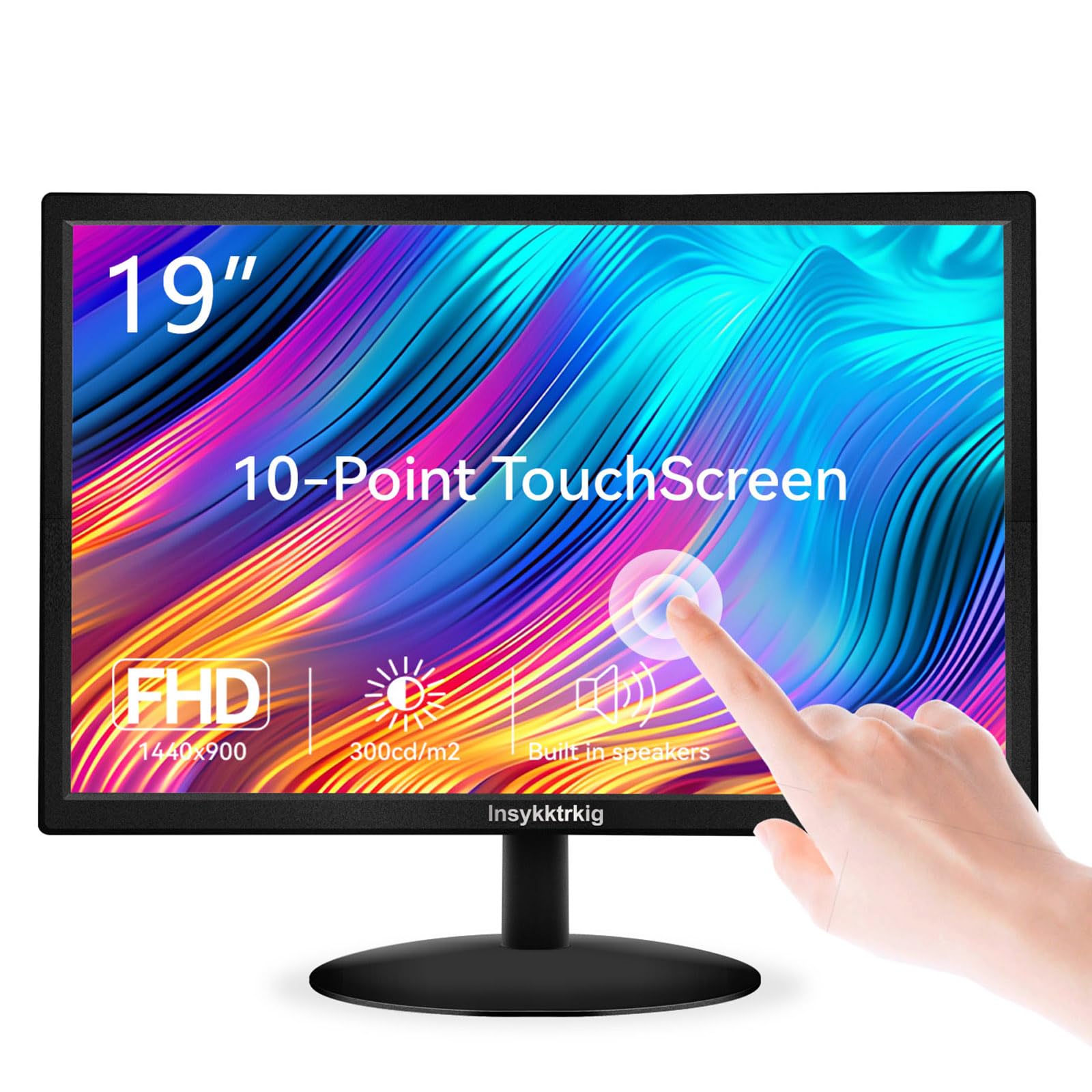 Insykktrkig Écran PC Tactile 19 Pouces 10 Points - 98% sRGB 1440 x 900 FHD Jeux Moniteur pour Xbox P-S3/4 avec HDMI VGA 